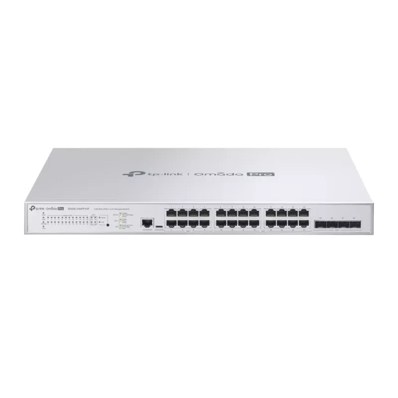 Omada PRO full managed Layer 2+ Switch &bull 28 Port &bull 24x 2.5GbE, 4x SFP+ &bull PoE Budget 500W &bull 8x PoE bt, 16x PoE at