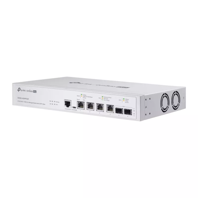Omada PRO full managed Layer 2+ Switch &bull 6 Port &bull 4x 10GbE, 2x SFP+ &bull PoE Budget 200W &bull 4x PoE af/at/bt &bull Om