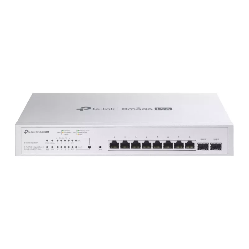 Omada PRO smart managed Layer 2+ Switch &bull 10 Port &bull 8x 1GbE &bull PoE Budget 61W &bull 8x PoE at &bull 2x SPF &bull Omad