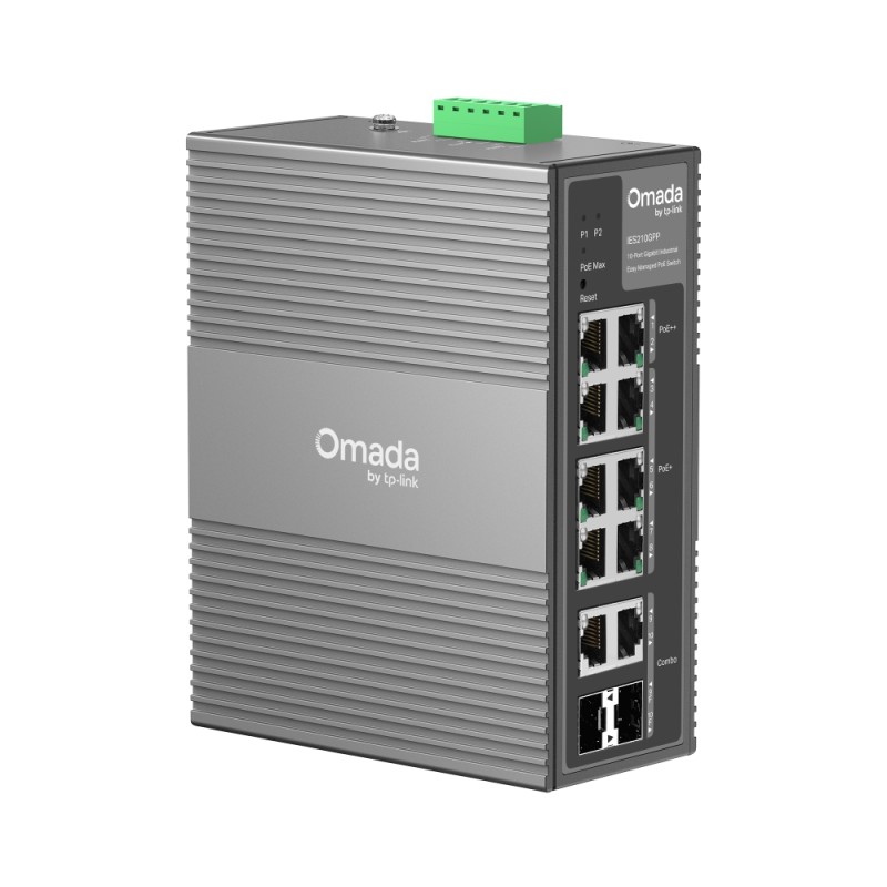 Omada Easy Managed Industrial Switch &bull 10 Port &bull 6x PoE++, 2x PoE++ (802.3bt), 2x GbE &bull Omada &bull IES210GPP - 2446