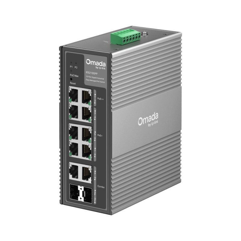 Omada Easy Managed Industrial Switch &bull 10 Port &bull 6x PoE++, 2x PoE++ (802.3bt), 2x GbE &bull Omada &bull IES210GPP - 2446