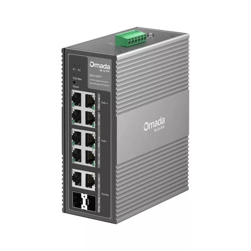 Omada Easy Managed Industrial Switch &bull 10 Port &bull 6x PoE++, 2x PoE++ (802.3bt), 2x GbE &bull Omada &bull IES210GPP - 2446
