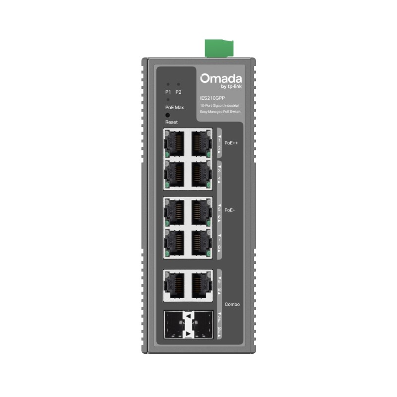 Omada Easy Managed Industrial Switch &bull 10 Port &bull 6x PoE++, 2x PoE++ (802.3bt), 2x GbE &bull Omada &bull IES210GPP - 2446