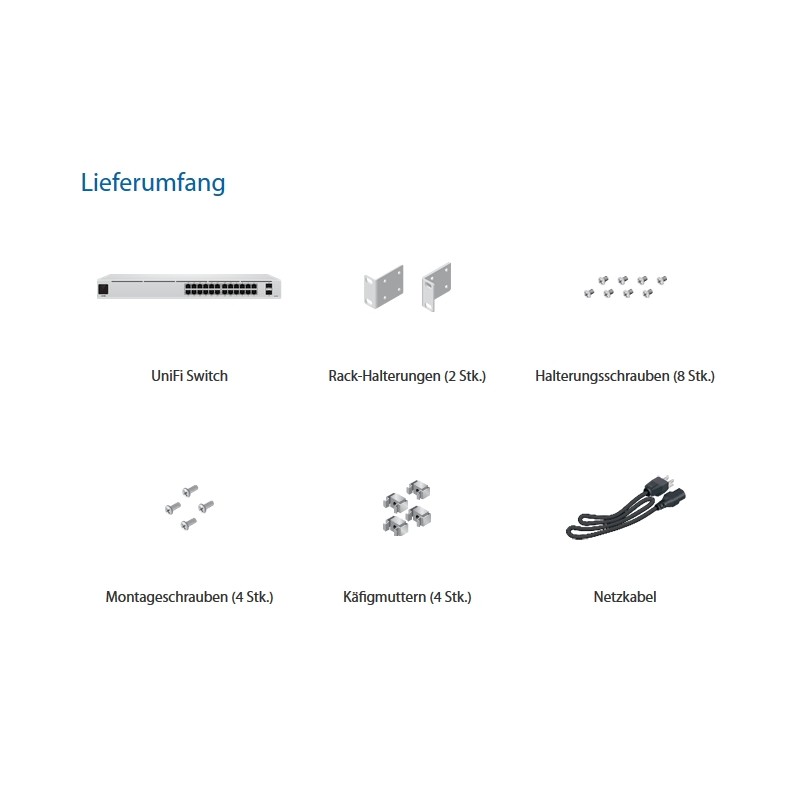 Ubiquiti Switch smart managed Layer2 26 Port &bull 24x GbE &bull 2x SFP &bull 19" &bull Lüfterlos &bull UniFi &bull USW-24 - 189