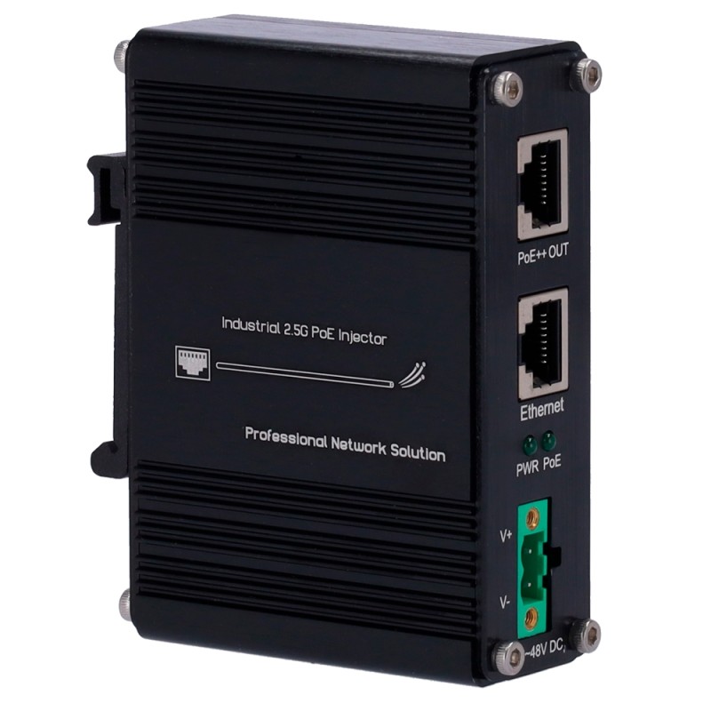 Hi-PoE Industrial Injector - Input RJ45 10/100/1000/2.5 T-Base - Total Power 60W - Maximum Distance 100m - PoE/PoE+/PoE - INJ-IP