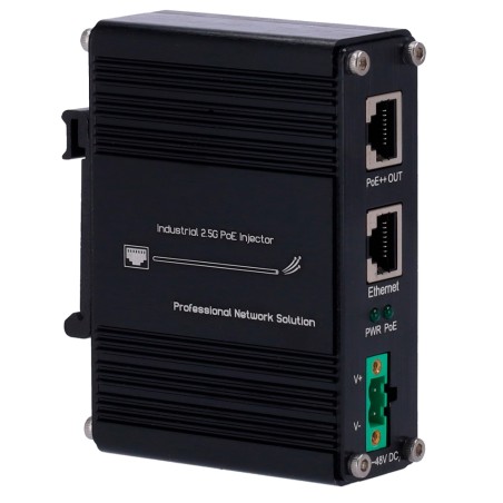 Hi-PoE Industrial Injector - Input RJ45 10/100/1000/2.5 T-Base - Total Power 60W - Maximum Distance 100m - PoE/PoE+/PoE - INJ-IP