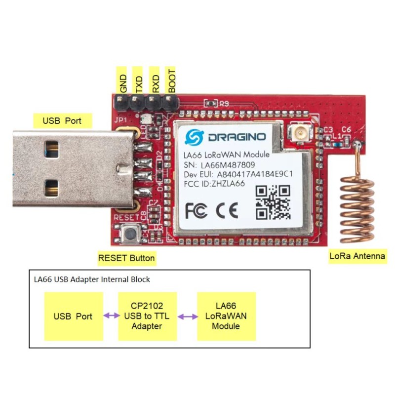 DRAGINO · LoRa · LA66 USB-Adapter mit Gehäuse & SMA· LA66-EU868 - 215692 - 3