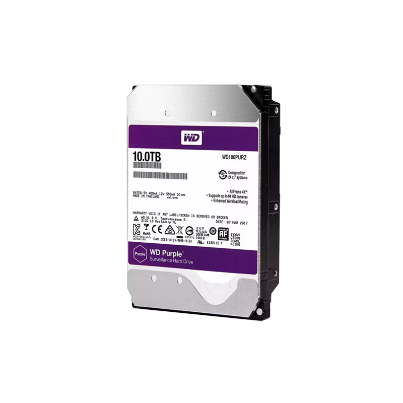 Western Digital hard drive - Capacity 10 TB - SATA interface 6 GB/s - Model WD100PURX-78 - Specially for video recorders - Lo