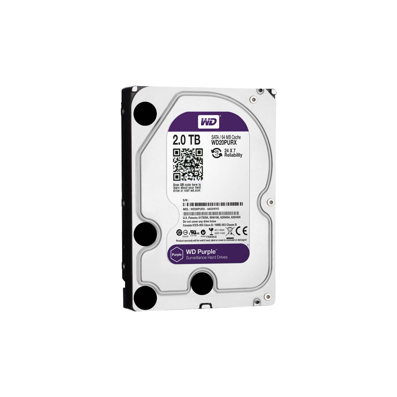 Festplatte - Kapazität 2 TB - SATA-Schnittstelle 6 GB/s - Modell WD20PURX - Speziell für Videorekorder - Lose oder in DVR instal
