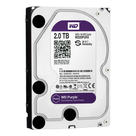 Festplatte - Kapazität 2 TB - SATA-Schnittstelle 6 GB/s - Modell WD20PURX - Speziell für Videorekorder - Lose oder in DVR instal