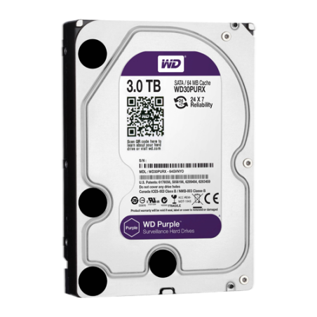 Festplatte - Kapazität 3 TB - SATA-Schnittstelle 6 GB/s - Modell WD30PURX - Speziell für Videorekorder - Lose oder in DVR instal