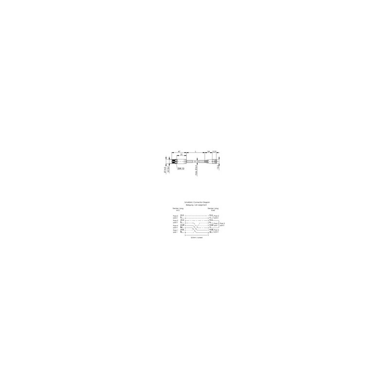 Telegärtner, STX M12x1-RJ45 VL X-kod. Cat.6A, 7,5m, - 168510 - 2