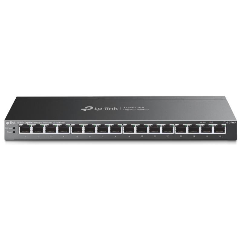 TP-LINK TL-SG116P - 16-Port Gigabit Desktop Switch with 16-Port PoE+ - 231604 - 1