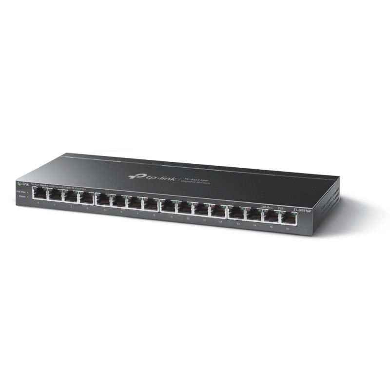 TP-LINK TL-SG116P - 16-Port Gigabit Desktop Switch with 16-Port PoE+ - 231604 - 2