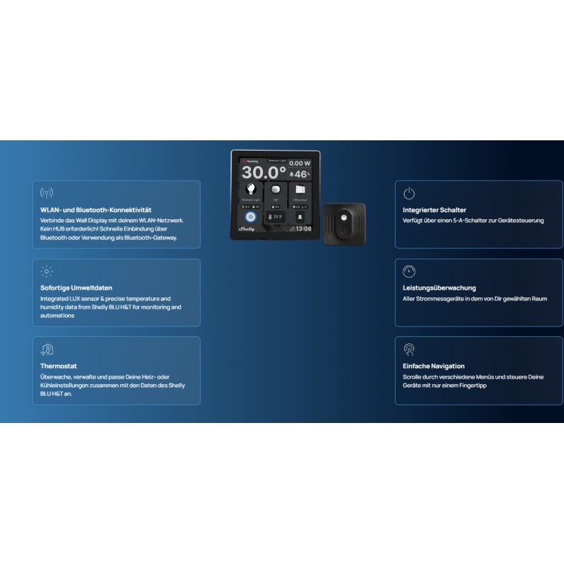 Shelly · Flush-mounted · “Wall Display Black & BLU H&T Black” · Android · WLAN · black - 234704 - 3