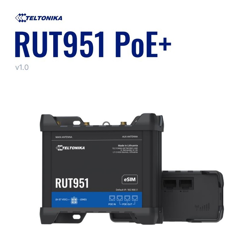 Teltonika · Router · RUT951 PoE + · LTE Modem Router/WLAN · PoE+ with PSU - 246472 - 1