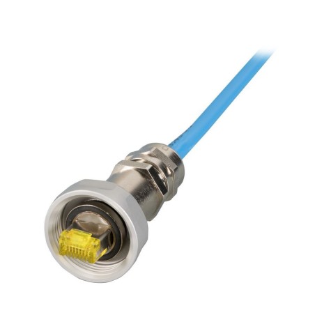 Patch cable RJ45, CAT6A 500Mhz, 10m, blue S-STP(S/FTP) IP67 Cable gland, M25, - 251272 - 1