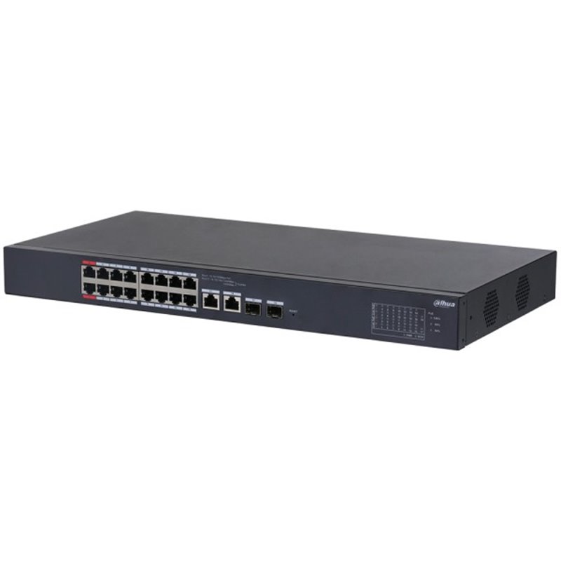 Dahua PoE-Switch, 18 Ports, 16 Ports PoE, 2 Ports SFP, 250 m, cloud managed, Desktop, Rack 