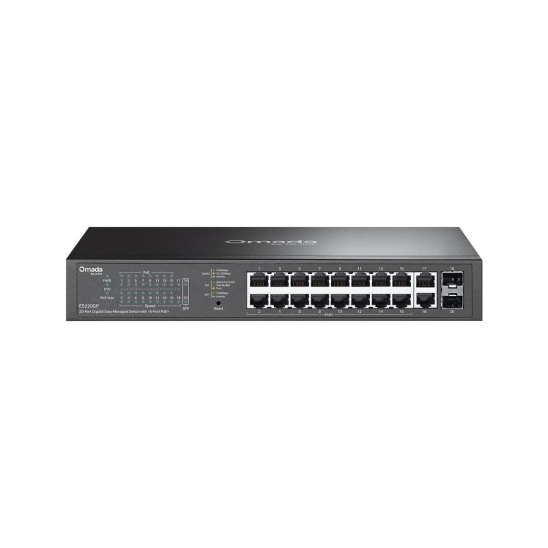 TP-Link Switch easy managed Layer2 20 Port &bull 18x 1GbE &bull 16x PoE af &bull 2x SFP &bull 150W PoE Budget &bull Fanless &b -