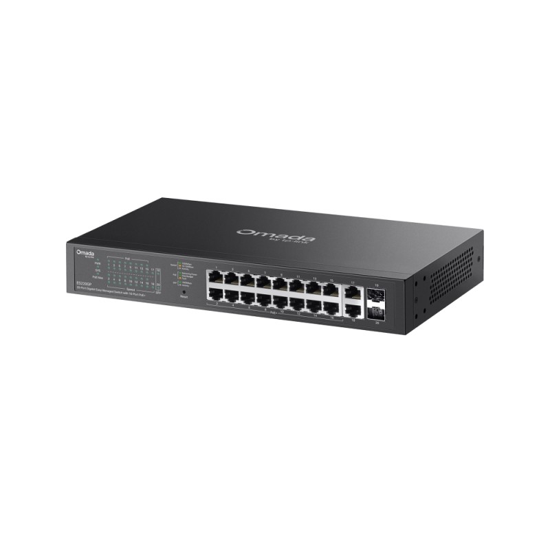 TP-Link Switch easy managed Layer2 20 Port &bull 18x 1GbE &bull 16x PoE af &bull 2x SFP &bull 150W PoE Budget &bull Fanless &b -