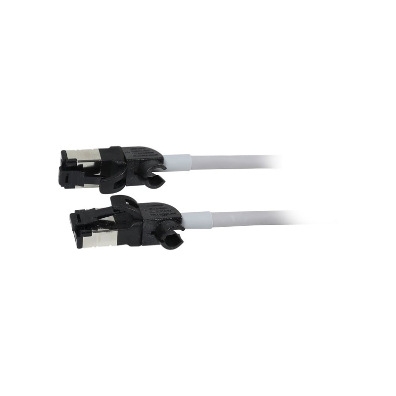 Patchkabel RJ45, CAT6A 500Mhz, 2m, grau, S/FTP, slimline rund d4,5mm, TPE/LSZH(Superflex), AWG28, mit CAT7 Rohk., drehbarer Stec