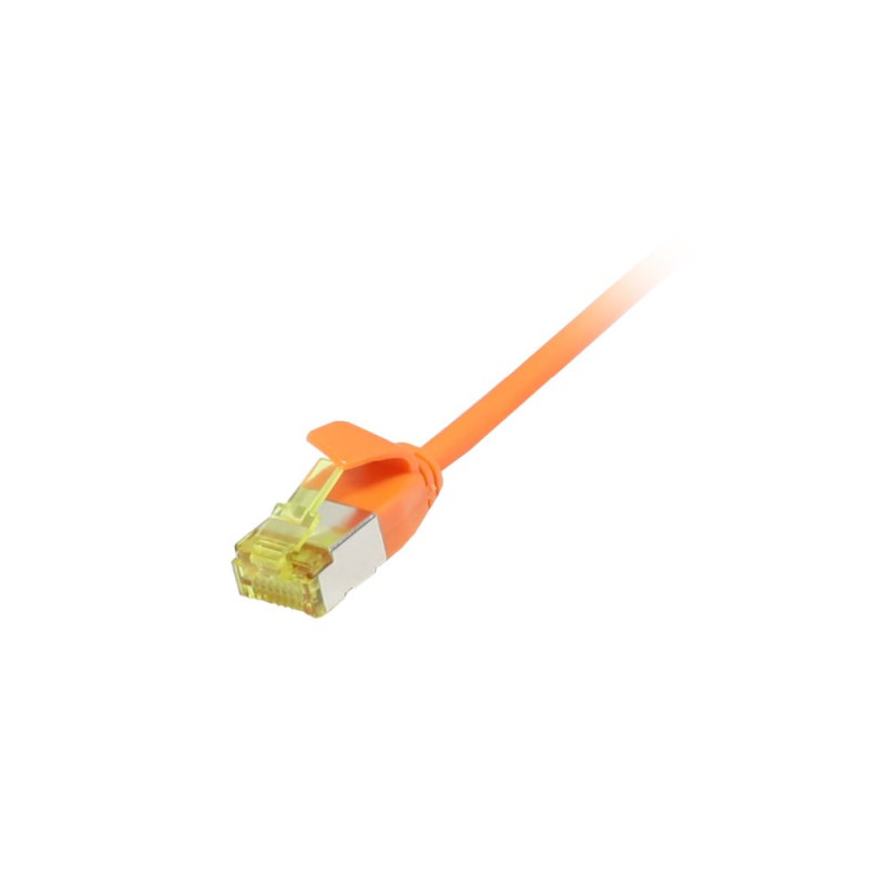 Patchkabel RJ45, CAT6A 500Mhz, 0.15m, orange, U/FTP, slimline rund d3,8mm, TPE/LSZH(Superflex), AWG32, mit CAT7 Rohkabel, Synerg
