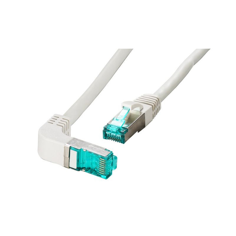 Patchkabel RJ45, CAT6A 500Mhz, 0.5m, grau, S-STP(S/FTP), LSZH, einseitig 90Grad gewinkelt - 211912 - 2