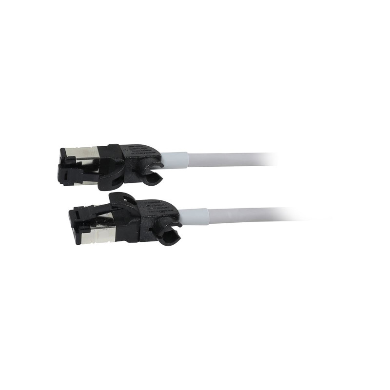Patchkabel RJ45, CAT6A 500Mhz, 2m, grau, S/FTP, slimline rund d4,5mm, TPE/LSZH(Superflex), AWG28, mit CAT7 Rohk., drehbarer Stec