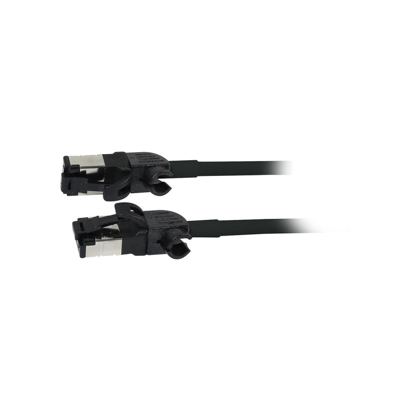 Patchkabel RJ45, CAT6A 500Mhz, 0.5m, schwarz, S/FTP, slimline rund d4,5mm, TPE/LSZH(Superflex), AWG28, mit CAT7 Rohk., drehbarer