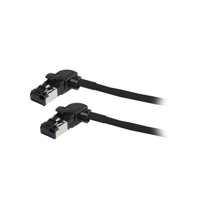 Patchkabel RJ45, CAT6A 500Mhz, 0.5m, schwarz, S/FTP, slimline rund d4,5mm, TPE/LSZH(Superflex), AWG28, mit CAT7 Rohk., drehbarer