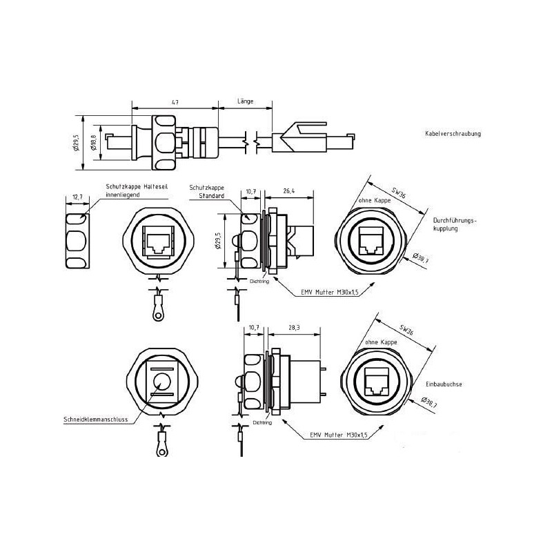 Patch cable RJ45, CAT6A 500Mhz, 10m, blue S-STP(S/FTP) IP67 Cable gland, M25, - 251272 - 6