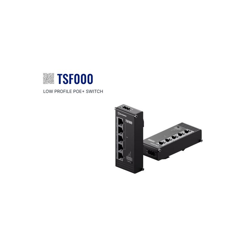 Teltonika · Switch · TSF000 · 5 Port 10/100 Flat Industrial unmanaged Switch, 4x PoE+ - 252743 - 1
