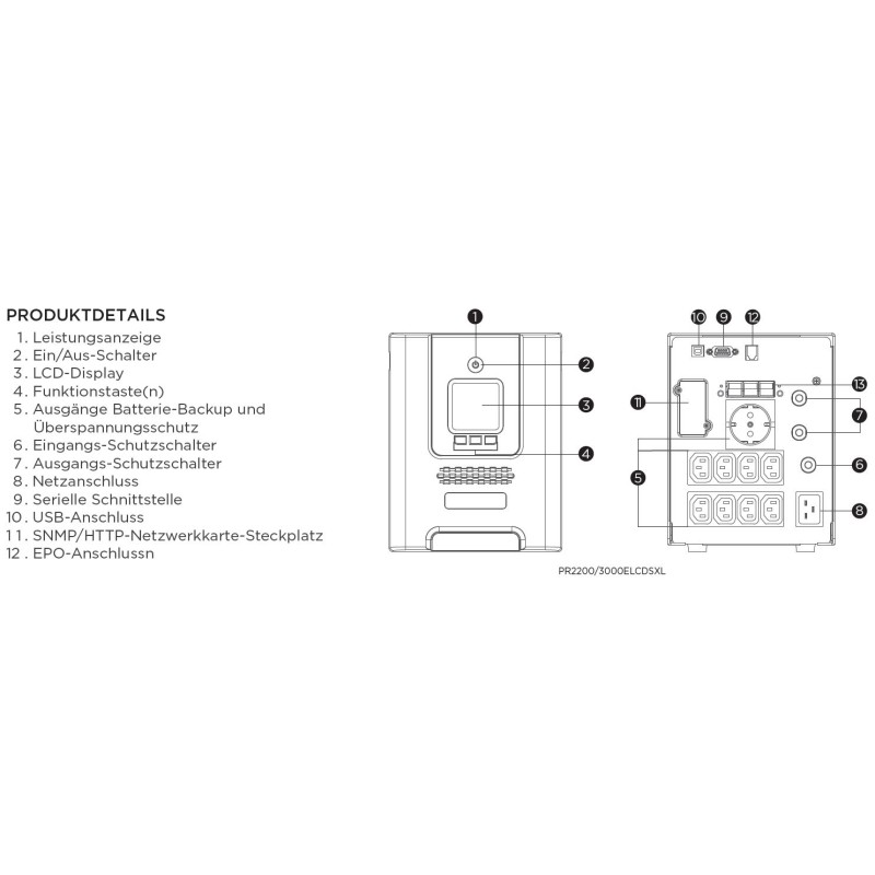 CyberPower USV, PR Tower-Serie, 3000VA/2700W, Line-Interactive, reiner Sinus, LCD, USB/RS232, ext.Runtime, - 252623 - 3