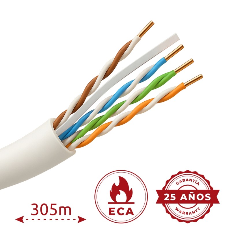 Cable UTP Safire PVC - Categoría 6 - Cumple con 90m Fluke test - Rollo de 305 metros - Conductor CCA - Diámetro 6.0 mm