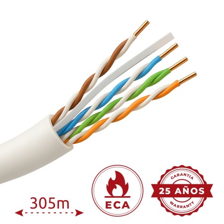 Cable UTP Safire PVC - Categoría 6 - Cumple con 90m Fluke test - Rollo de 305 metros - Conductor CCA - Diámetro 6.0 mm