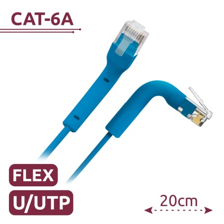 Cable UTP flexible - Ethernet - Conectores RJ45 - Categoría 6A - 0,2 m - Color azul