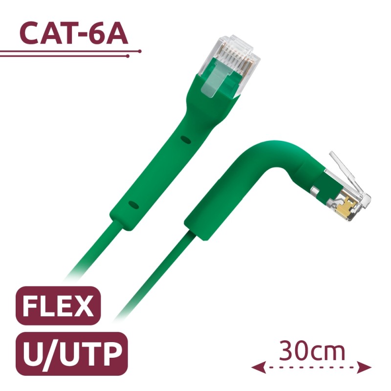 Cable UTP flexible - Ethernet - Conectores RJ45 - Categoría 6A - 0,3 m - Color verde