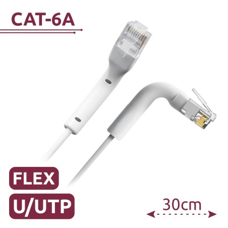 Cable UTP flexible - Ethernet - Conectores RJ45 - Categoría 6A - 0,3 m - Color blanco