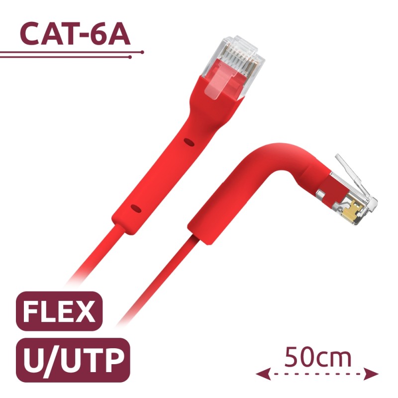 Cable UTP flexible - Ethernet - Conectores RJ45 - Categoría 6A - 0,5 m - Color red