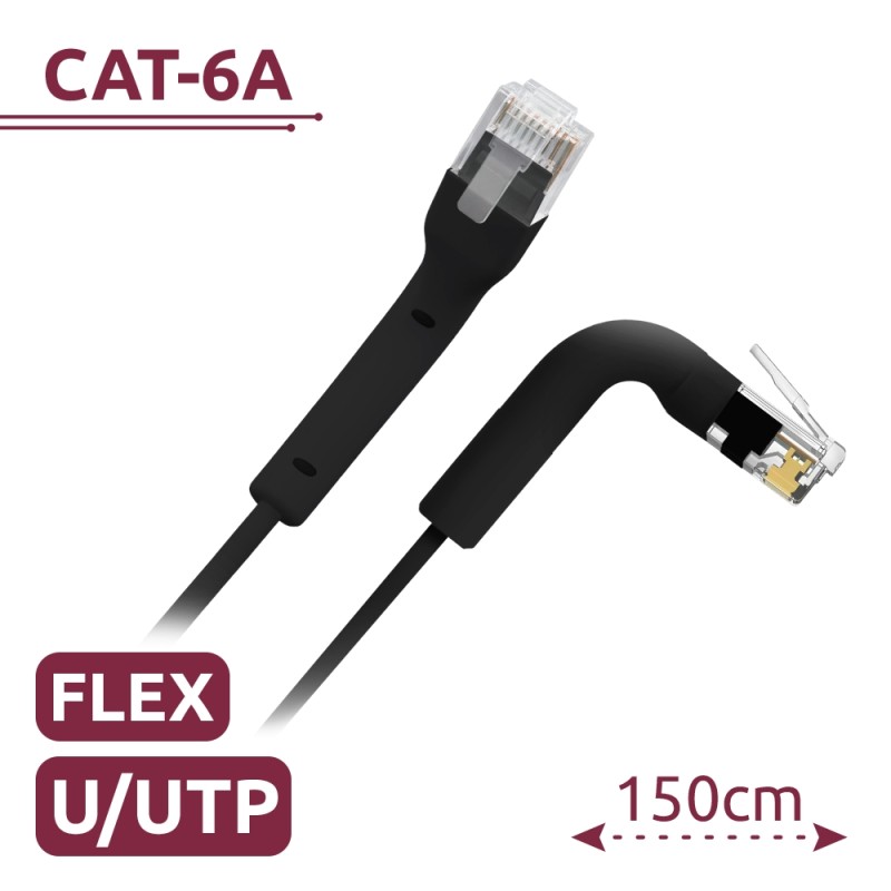 Cable UTP flexible - Ethernet - Conectores RJ45 - Categoría 6A - 1,5 m - Color negro
