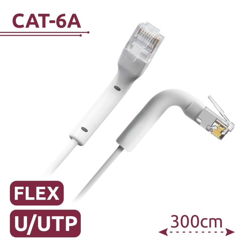 Cable UTP flexible - Ethernet - Conectores RJ45 - Categoría 6A - 3 m - Color blanco