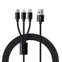Veger - USB-Kabel 3 in 1 - USB-A auf USB-C, Lightning und Micro-USB - Metallmantel, geflochtenes Nylon - Länge 1.5m - Farbe schw