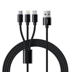 Veger - USB-Kabel 3 in 1 - USB-A auf USB-C, Lightning und Micro-USB - Metallmantel, geflochtenes Nylon - Länge 1.5m - Farbe schw