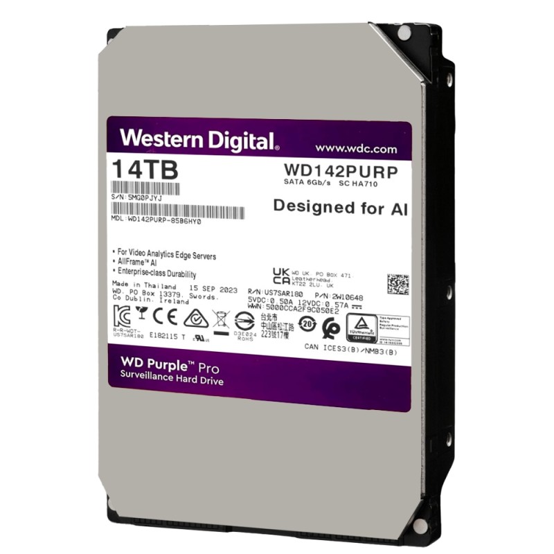 Western Digital Festplatte - Kapazität 14 TB - SATA-Schnittstelle mit bis zu 255 MB/s - Modell WD142PURP - Entwickelt für DeepLe