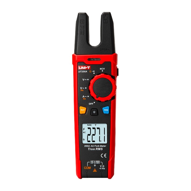 Fork clamp meter - LCD display up to 6000 counts - AC current measurement up to 200A - DC and AC voltage measurement up to 1000 