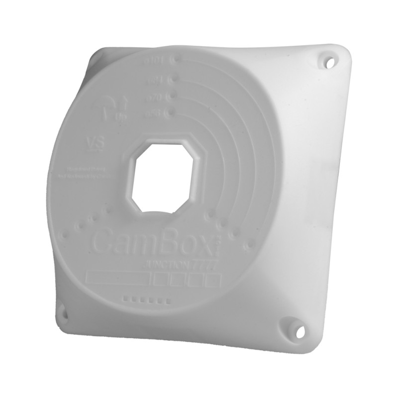 Junction box - For dome cameras - Suitable for outdoor use - Ceiling or wall installation - Made of plastic - White color - CBOX
