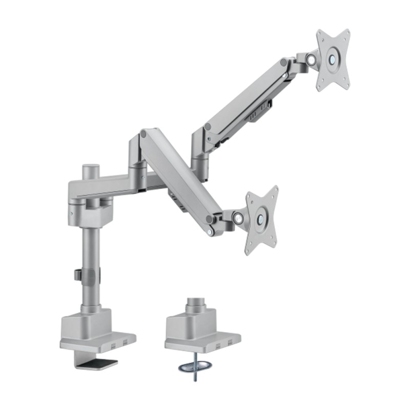 Unterstützung für zwei Monitore - Installation auf dem Tisch - Maximale Last 9 Kg/Arm - Neigung -45º +45º - VESA 75x75mm - VESA 