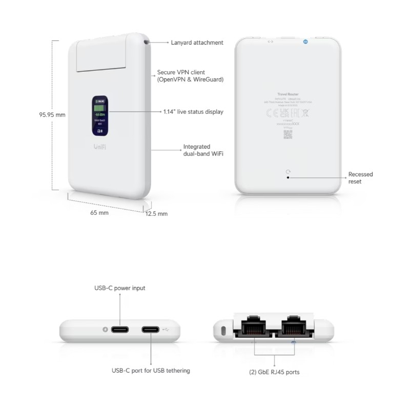 Ubiquiti UniFi Travel Router &bull WiFi 5 &bull 2x2 &bull 2x GbE &bull USB-C &bull UTR - 252426 - 8