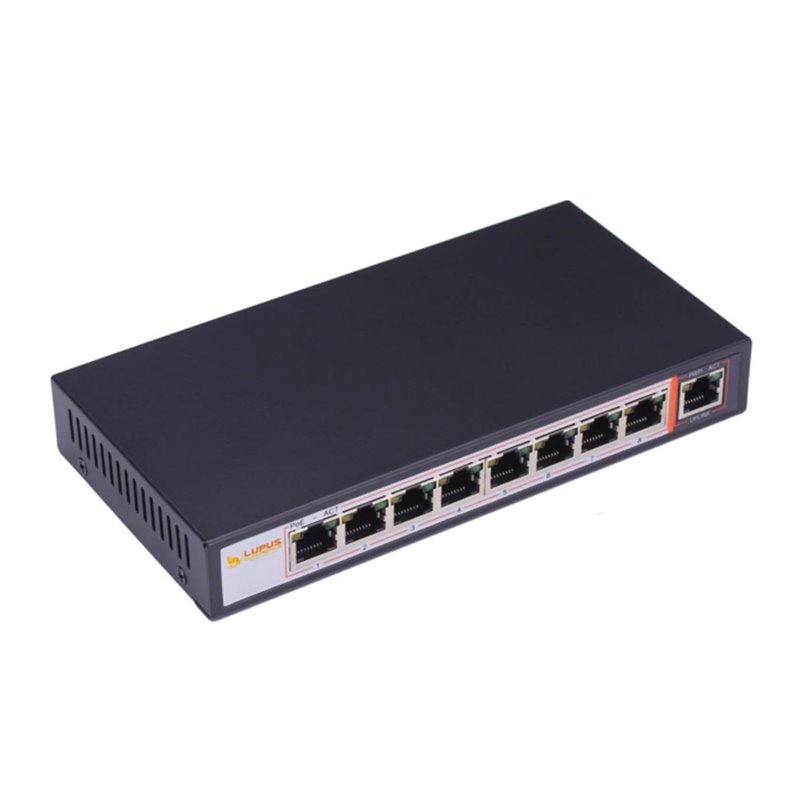Lupus-Electronics 10996 PoE Switch, 8 Kanal, versorgt kompatible IP-Kameras, 10/100mbit, IEEE 802 af konform, 15.4 W, Schwarz 