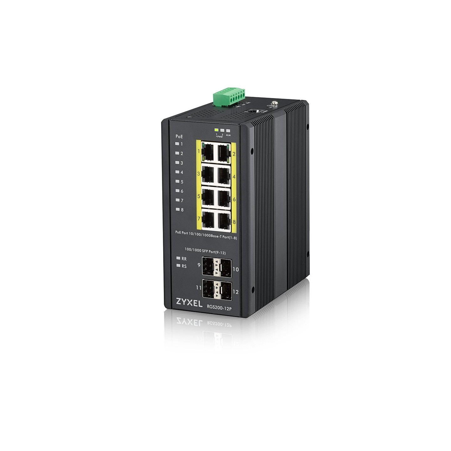 Zyxel Switch unmanaged Layer2 12 Port &bull 8x 1 GbE &bull PoE Budget 240 Watt &bull 8x PoE at &bull 4x SFP &bull Industrial &bu
